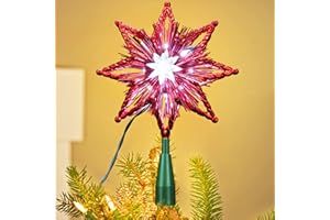ODEETRONIC Christmas Tree Topper Lights, 8in 120V UL Certified Double Sided 8-Point Christmas Star Treetop, Plug in Indoor Xmas Tree Star-top for Christmas Tree Home Holiday Party Wedding Decor, Red