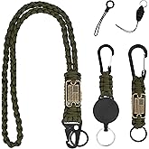 Tokcousun 3 Pcs Paracord Lanyard Set with Retractable Keychain – Long & Short Heavy Duty Lanyards with Badge Reel, USA Flag & Metal Clip for ID, Keys,Security, Men, Work, EDC, Outdoor