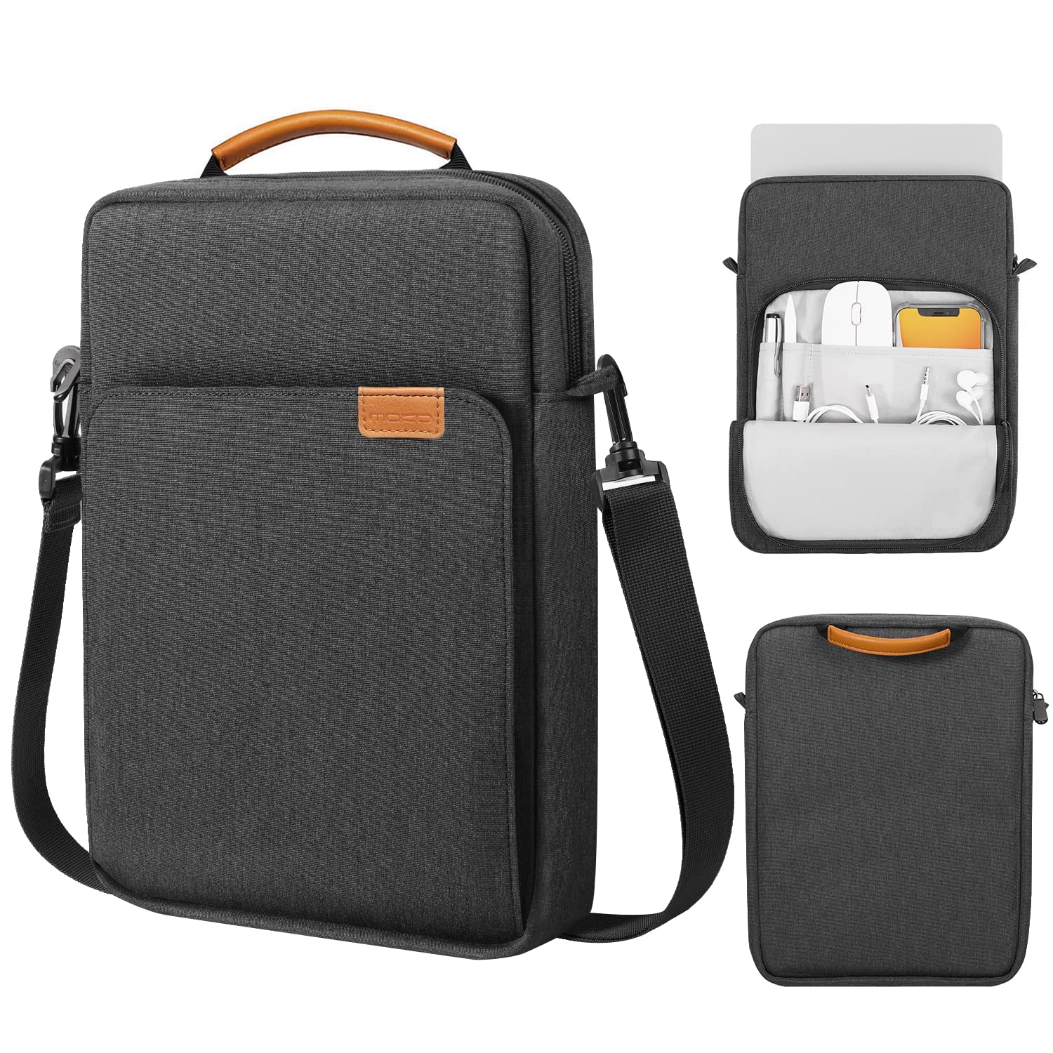 MoKo 15 Inch Laptop Sleeve Bag Fits MacBook Air 15" M2 2023, MacBook Pro 14" M2 2023, Galaxy Tab S9 Utra 14.6" 2023, Handle Carrying Case with Shoulder Strap, Black & Gray — image 1