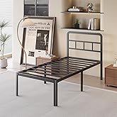 Yicensen 16 Inch Twin XL Bed Frame with Headboard, Heavy Duty Metal XL Twin Platform Bed Frame with Rounded Corner Legs, No Box Spring Needed, Noise Free, Easy Assembly, Black