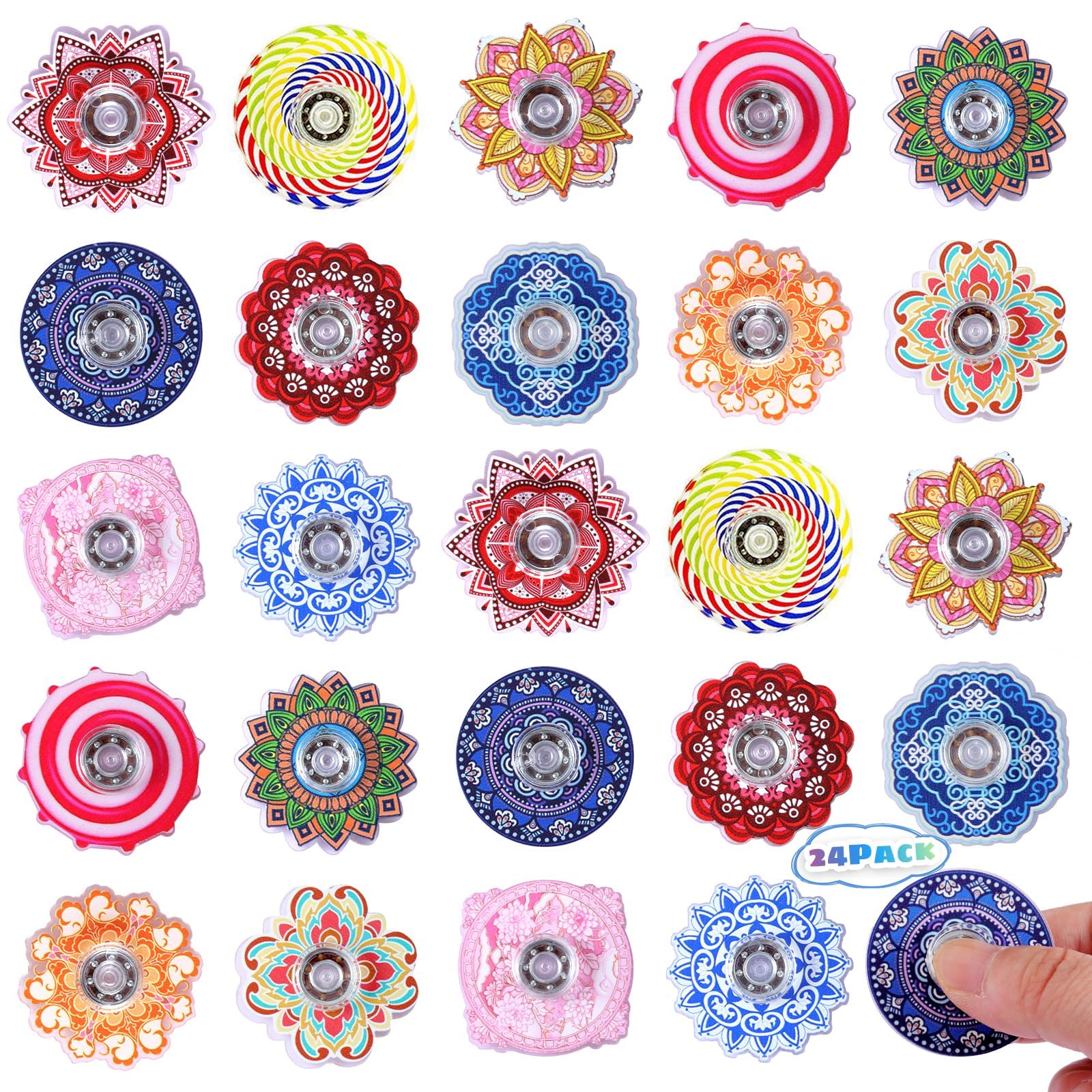 Makorobi 24 Pack Mini Fidget Spinner Toys Party Bag Fillers, Stress Relief Sensory Toys for Kids Teens, Treasure Box Toy for Classroom Prizes Supplies