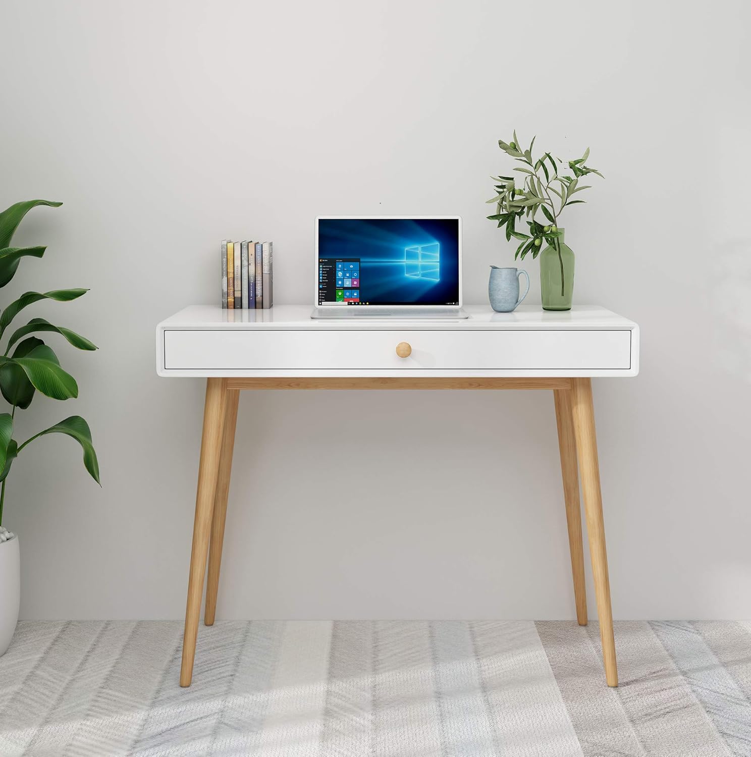 Home Office Writing Desk Computer Desk with Drawer, Simple Modern Makeup Vanity Table, White: Kitchen & Dining