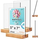 JDEA 5x7 Inch Acrylic Sign Holder with Wood Base Vertical and Slant Displays(3 Pack 5*7")