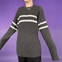 Women Y2K Argyle Striped Pullover Sweater Casual