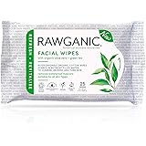RAWGANIC Refreshing Facial Wipes, Fragrance-free Biodegradable Organic Cotton Wipes with Aloe Vera and Green Tea (25-Count), 