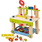 EverEarth Toddler Workbench with Tools. Wooden Building Set Hammer Toy