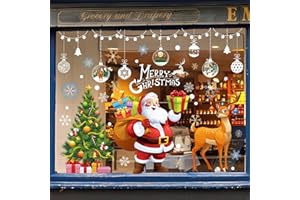 Jyanl 140pcs Christmas Window Clings Cute Christmas Decorations Large Santa Claus Christmas Tree Decorations 13 Sheets Snowflake Reindeer Xmas Stickers Door Decor Wall Decal Winter Glass Holiday Party