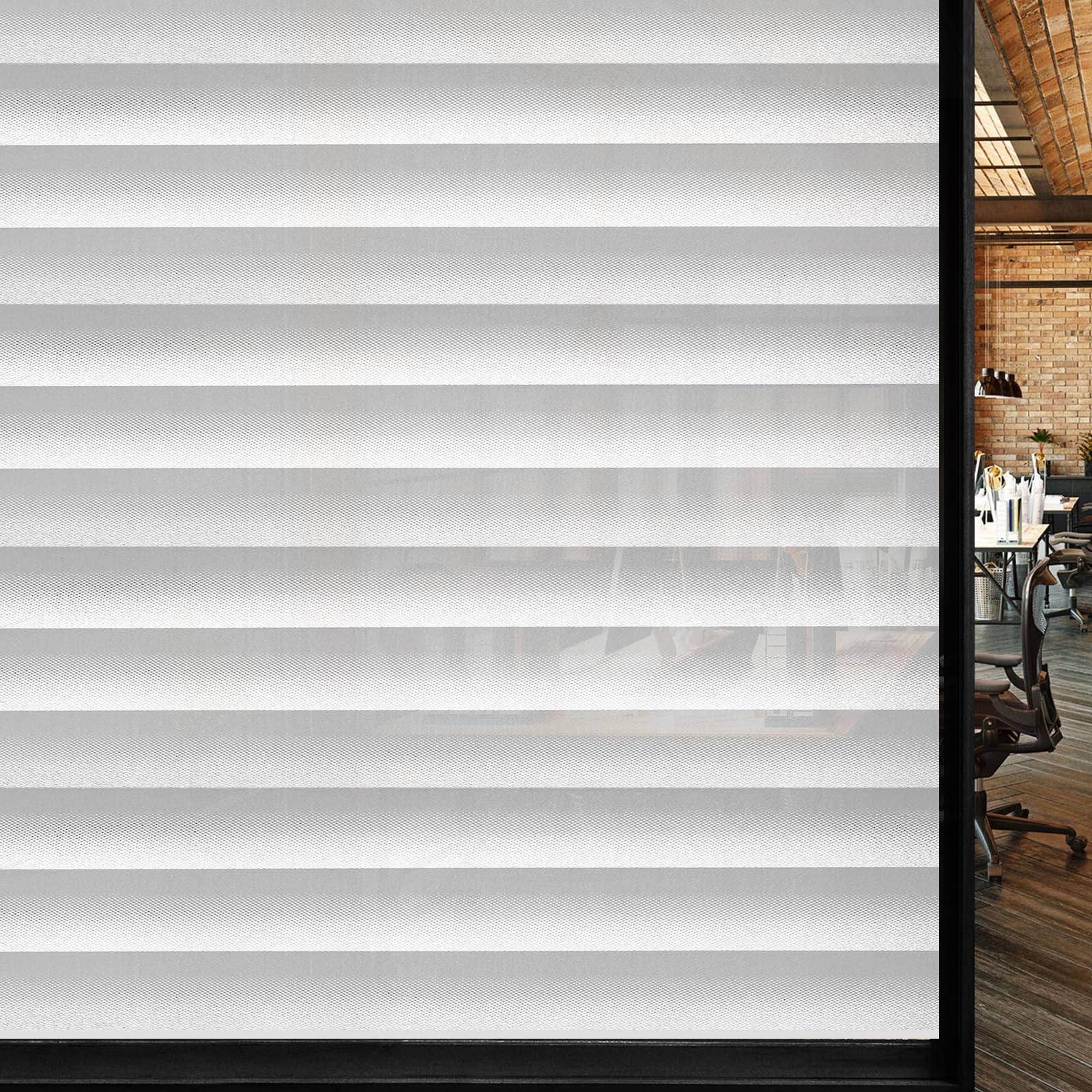 115 X 300CM, Frosted Window Film Privacy with White Stripe Patterns, Shackcom Opaque Window Film Static Cling to Protect Your Family & Anti-UV & Anti-glare for Office Bathroom Home (Blind Stripe)