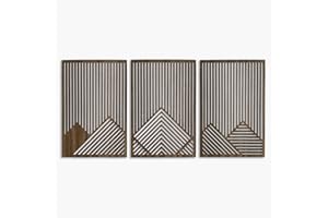 Large Wood Mountain Wall Art Decor, Mountain With Lines Geometric Wall Art, Set of 3 Aesthetic Wood Wall Panel, Wooden Wall A