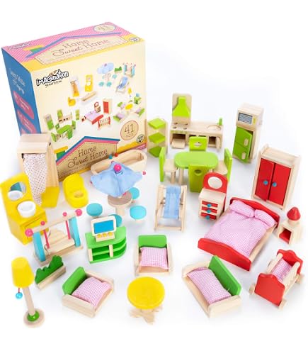 goki 51461 Accessoires de buanderie en bois – Complément parfait à une maison de poupée – Favorise la créativité des parents de petites poupées, lot de 29, à partir de 3 ans