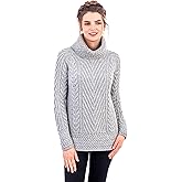 SAOL Ladies Turtleneck Ribbed Irish Cable Knit Sweater