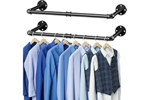 Wall Mounted Clothes Rack 38.4 Inch, Industrial Pipe Clothing Rack, Black Wall Clothing Rack, Multi-Purpose Clothing Hanging 