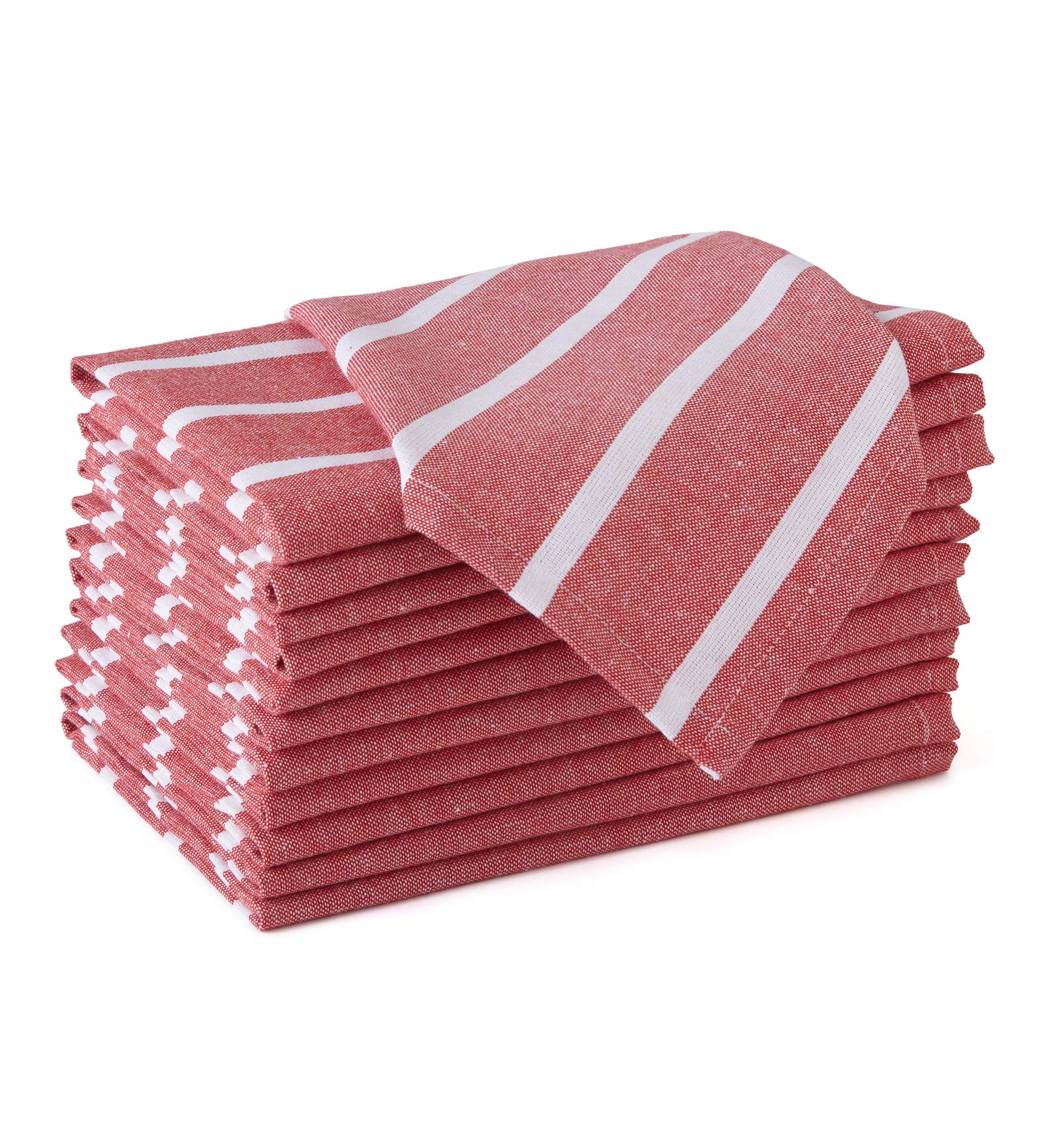 Encasa XO Cotton Cloth Napkins Set of 12, 17"x17" | Washable & Reusable Dinner Napkins White & Roma Red Stripes Table Napkins for Farmhouse, Wedding, Holiday, Party & Everyday Dining