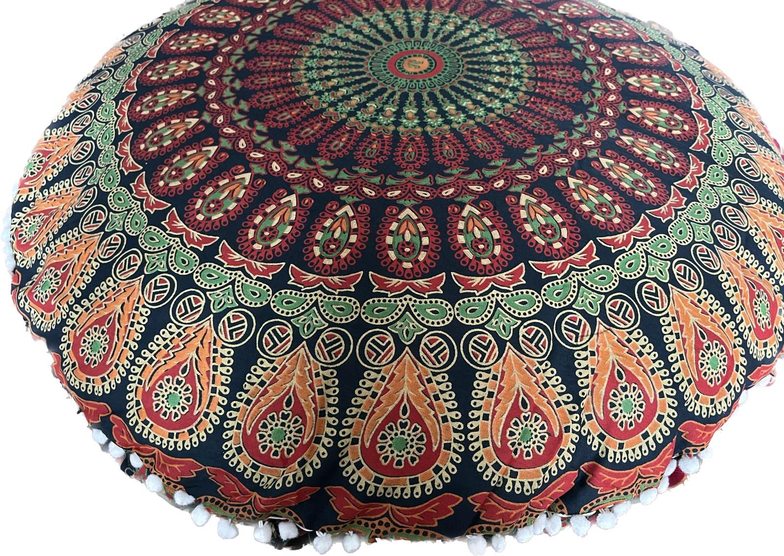 32" Mandala Large Floor Pillow Cover Meditation Cushion Seating Throw Hippie Round Colourful Decorative Bohemian Accent Boho Chic dog bed Indian Pouf Ottoman Handmade COVER ONLY (Peacock-Green)