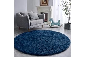 FJZFING Navy Blue Round Rug Ultra-Soft Plush Modern 5x5 Circle Area Rug for Kid's Bedroom, Fluffy Shag Circular Rug for Nursery Room, Non-Slip Home Decor Cute Navy Blue Carpet for Teen's Room