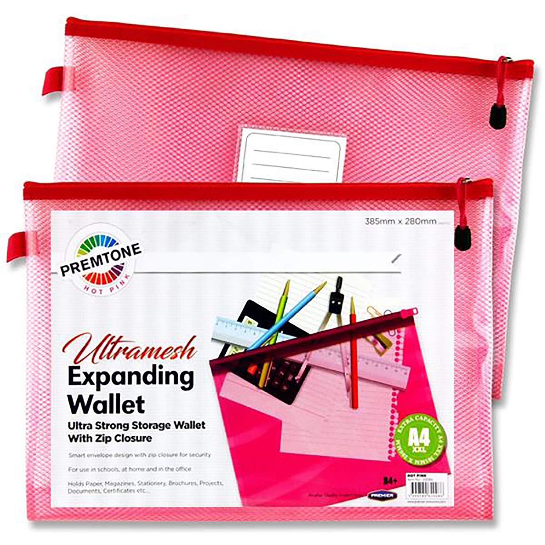 Premtone (B4+ Size, Hot Pink), Ultramesh Expanding Mesh Bag, Smart Envelope Design, Waterproof Pouch for School Office Supplies, Zipper Pouch, Secure Zip Closure, Travel Bag