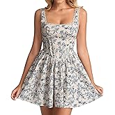 KUTUMAI Lace Floral Corset Mini Dress Bow Tie Somcked Flowy Short Graduation Dresses for Women Summer 2026