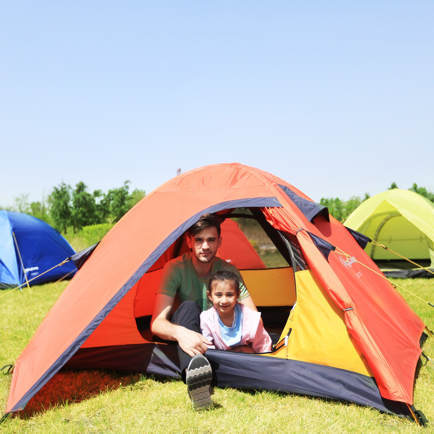 KingCamp Double Layer 2 Person Portable Water Resistant 5000mm Backpacking Tent (Orange)