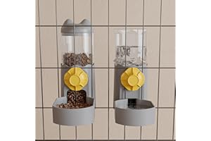 Oneluck Cat Cage Hanging Automatic Food Water Dispenser,Gravity Dog Feeder and Water Dispenser Set, Kitty Food and Water Dispenser Food Bowl for Puppy Bunny Guinea Pig Hedgehog Ferret, Grey