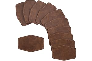 SmallCat 10 PCS Hexagonal Leather Patches for Hats, Iron on Blank Patches, Artificial Leather Patches for Laser Engraving, Repair Patches for Sewing Crafts, Hats, Jackets - Dark Brown