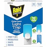 Raid Essentials Flying Insect Light Trap Starter Kit, 1 Plug-in Device + 1 Cartridge, Featuring Light Powered Attraction