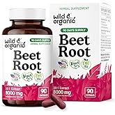 Wild & Organic Beet Root Capsules 8000 mg - 20:1 Beetroot Extract - 90 Vegan Capsules - Black Pepper Extract for Fast Absorption - Beet Root Supplements for Men & Women - 90 Days of Supply - Non-GMO