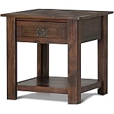 SIMPLIHOME Monroe SOLID ACACIA WOOD 22 inch Wide Square Rustic End Side Table in Distressed Charcoal Brown for the Living Roo