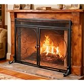 Fire Beauty Wrought Iron Fireplace Screen with Magnetic Double Doors Black | Stable Adjustable Support Legs, Hidden Piano Hinge Design, Safety Spark Guard for Household Fireplace