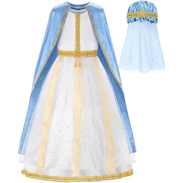Girl's Virgin Mary Costume Set - Biblical Religious Dress With Cloak, Headwrap & Waist Rope, Sizes 4-11 Years