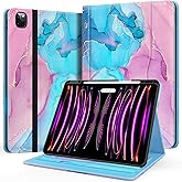 Zonefoker Case for New iPad Pro 12.9 inch 6th/5th/4th/3rd Generation 2022/2021/2020/2018, 12.9'' ipad Pro Leather Protective Cover 6/5/4/3 Gen with Pencil Holder, Auto Wake/Sleep, Marble Teal Pink