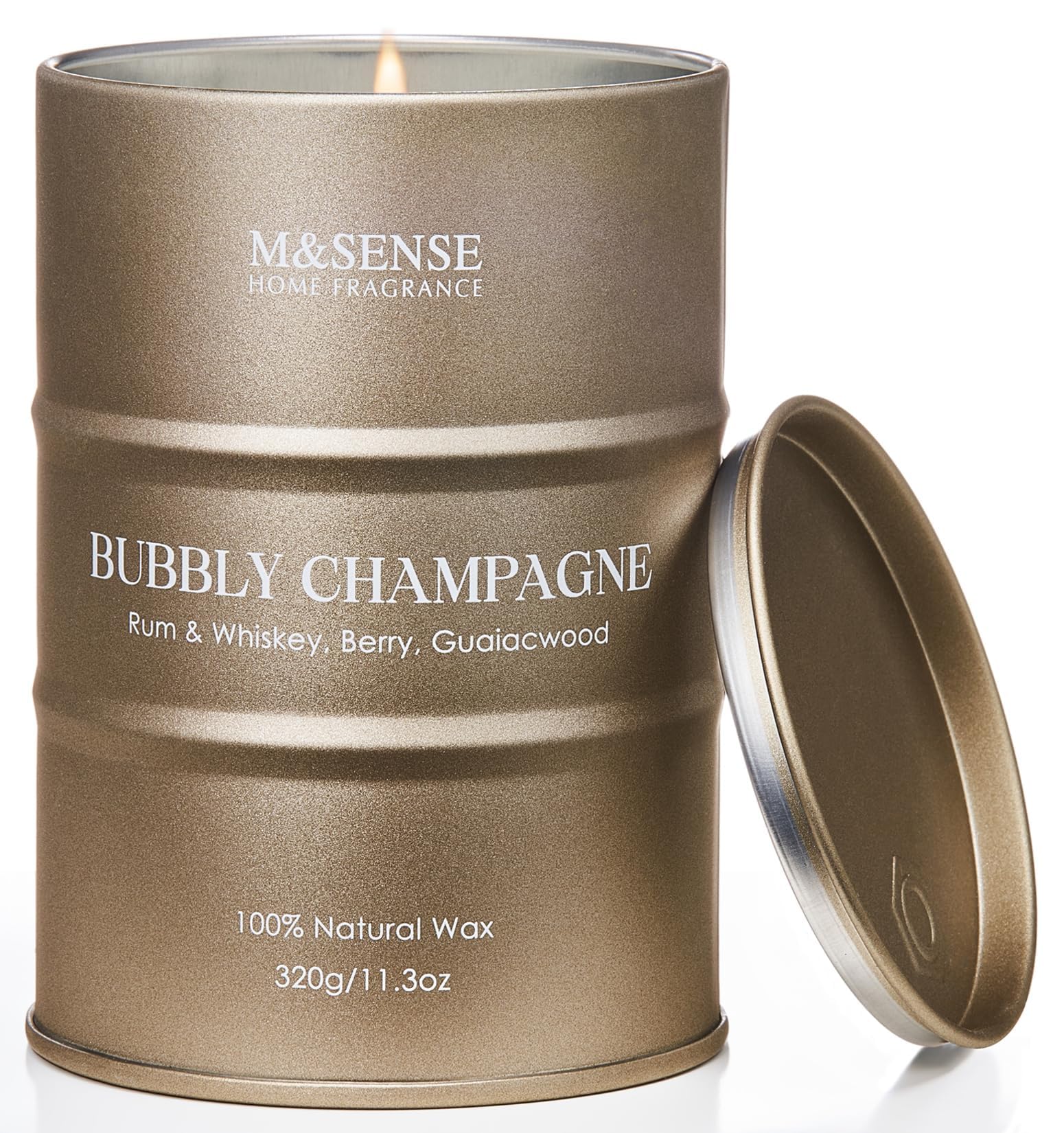 M&SENSE Bubbly Champagne Scented Candle, 320g Organic Soy Wax, Up to 70 Hours Burn Time, Non Toxic Luxury Home Fragrance Candle, Celebration Gift for Men and Women, Party Decor and Relaxation