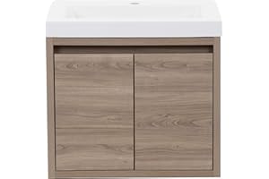 Spring Mill Cabinets Kelby Modern Floating Bathroom Vanity with 2-Door Cabinet and White Sink Top, 24.5" W x 18.75" D x 22.25" H, Forest Elm