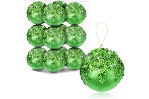 ZZHXKJHKY 12 Pcs 4 Inch Large Christmas Ball Ornaments Green Christmas Sequin Balls Decorations Tree Balls Christmas Balls for Xmas Trees Wedding Party Holiday Decorations Tabletop Trees Decoration
