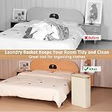 iEGrow 60L Slim Laundry Basket with Lid Bamboo Handles Beige view 2