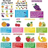Fankya 11Pcs Fruit of the Spirit Posters Religious Fruit Wall Art Christian Bulletin Board Books of Bible Christian Sunday School Decorations for Classroom VBS Home Church Playroom