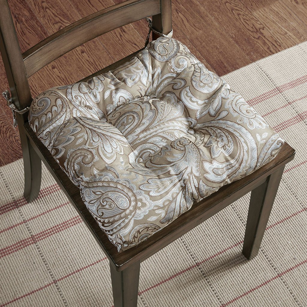 Madison Park Aubrey Jacquard Square Chair Pad Paisley Seat Cushion with Polyester