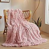 XeGe Plush Faux Fur Throw, Comfy 50x60 Fuzzy Blanket, Luxury Boho Lightweight Couch Blanket, Soft Fluffy Shaggy Lap Throw for Couch Bed Sofa Christmas Housewarming Gift Ombre Pink