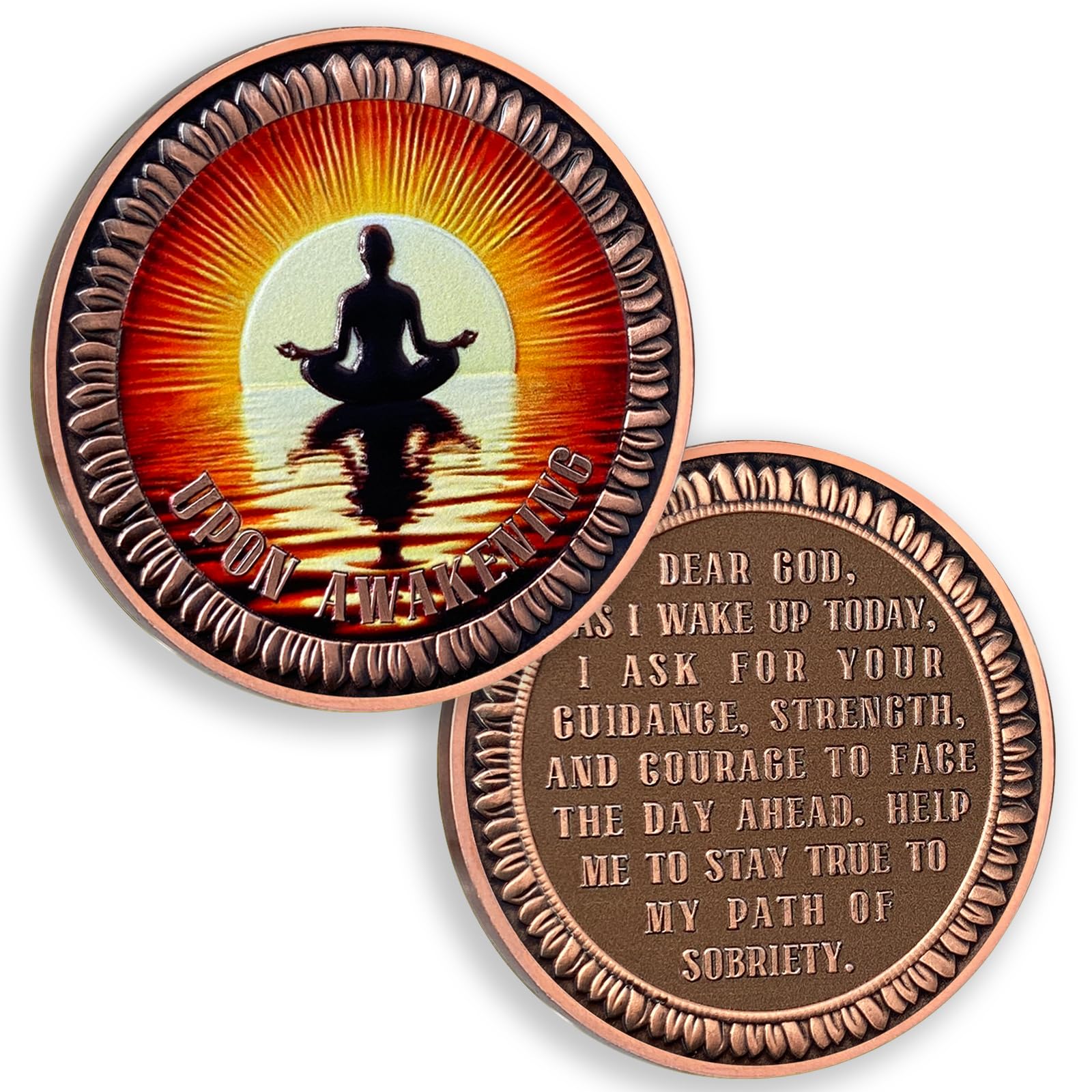 Sea Surface Meditation Sobriety Coin, Upon Awakening Recovery Coin - Bronze Sober Medallions with Inspirational Quotes, Non-Religious Sobriety Gifts for Men Women