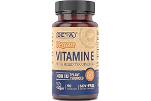 DEVA Vegan Vitamins Natural Vitamin E 400IU with Mixed Tocopherols, Supports Immune System & Skin Nutrition, Natural Antioxidant & Gluten Free, Dairy Free, Non-GMO, 90 Capsules