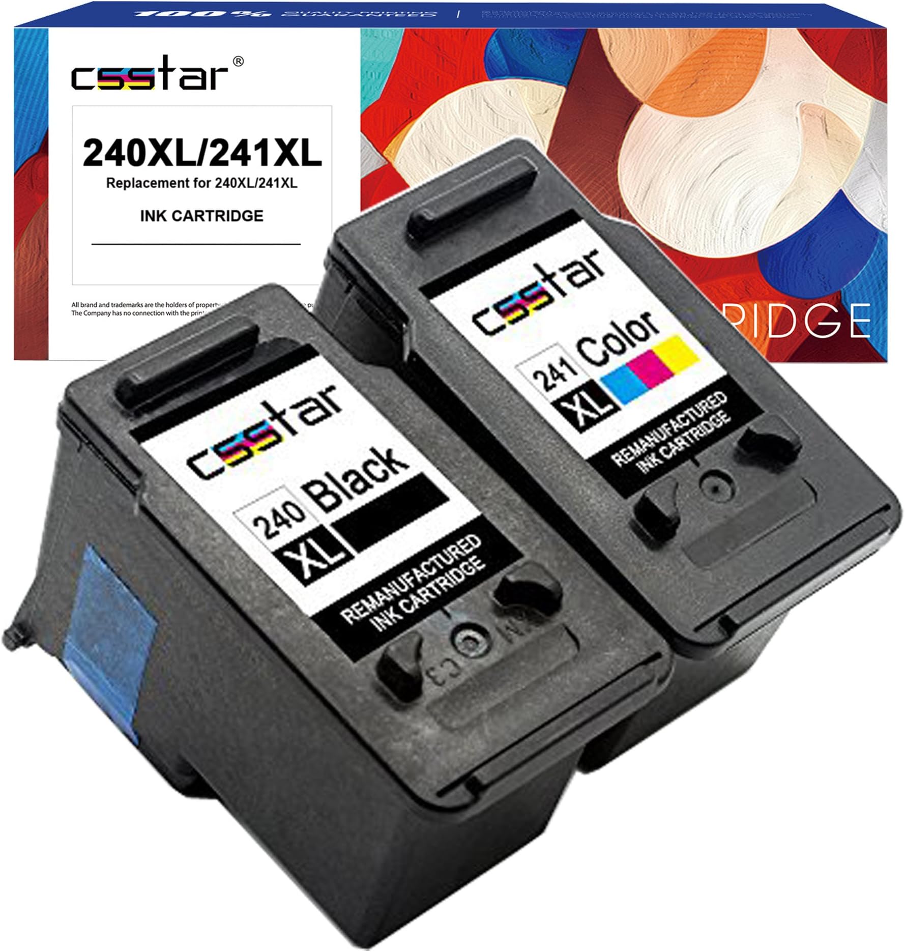 CSSTAR Remanufactured Ink Cartridge Replacement for Canon PG-240XL CL-241XL MG3620 MG3122 MG3520 MX532 MG2220 MX452 MG3120 MX472 MX432 MG3220 MG3522 MG4120 Printer (Black & Color, 2-Pack)