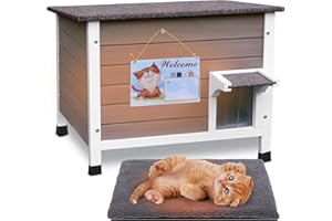 Deblue Ourdoor Cat House, 100% Insulated Cat Houses for Outdoor Cats, Weatherproof Feral cat House with All-Round Foam, Wooden Cat Shelter for Multiple Cats - (Insulated Cat House with Mat)
