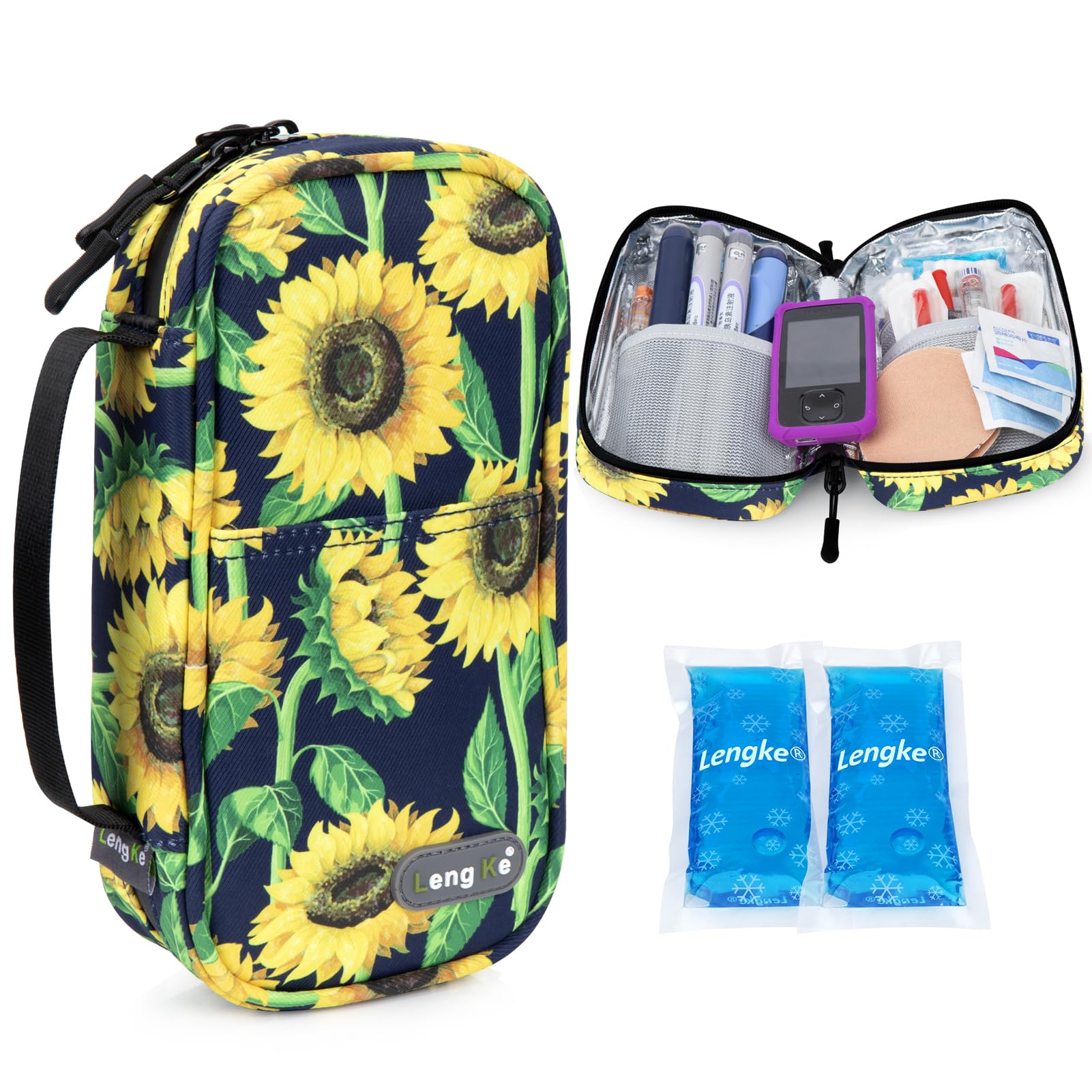 YOUSHARES Insulin Pen Carry Case - Insulin Case with Two Ice Packs, Insulin Bag for Travelling for Diabetic Supplies, Medicine Cool Storage Bag (Sunflower)