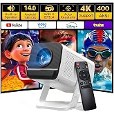 Built-in Apps 1080P 4K Support Mini Projector with Android 14, Phone Remote | Portable Smart Projector with WiFi 6 and Bluetooth 5.4 for Bedroom Auto Keystone Compatible with Netflix/iOS/HDMI/TV Stick X1
