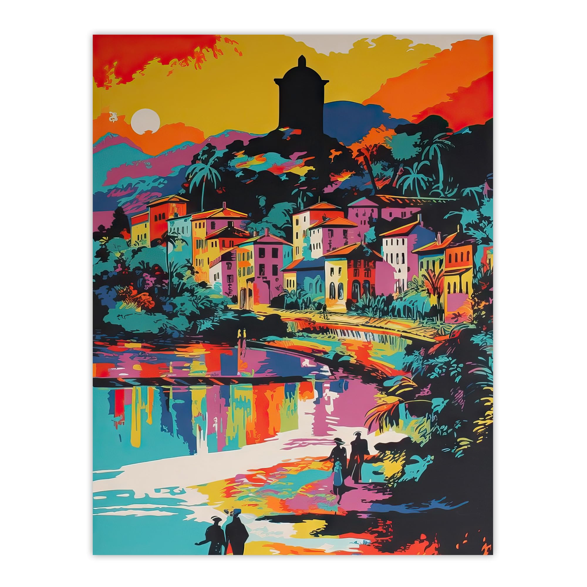 Artery8 Guanabara Bay Rio De Janeiro Brazilian Beach Seascape Vibrant Bold Bright Colourful Painting Extra Large XL Wall Art Poster Print