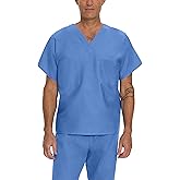 Landau Essentials Unisex Relaxed Fit 1-Pocket V-Neck Scrub Top 7502 Ceil Blue