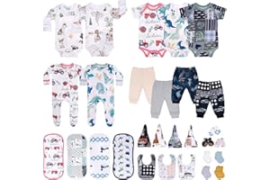 littogoose 30 Piece Newborns Layette Gift Set for Boys, 0-6 Months Baby Boy Clothes, Infant Sets Essentials, Baby Shower