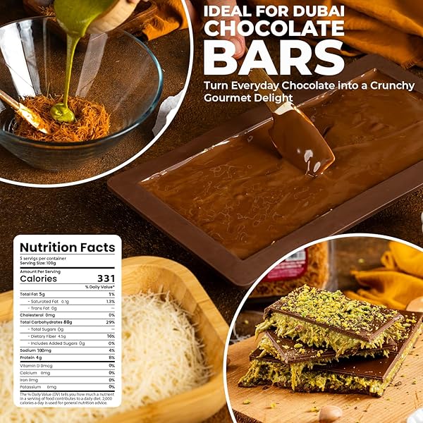 DOLVIA DUBAI CHOCOLATE KATAIFI 500G – PREMIUM DRIED SHREDDED FILLO DOUGH FOR DUBAI CHOCOLATE BAR KIT, PISTACHIO CREAM DESSERT, BAKLAVA, KADAIF & KUNAFA PASTRY, VEGAN NON-GMO (17.6 OZ)