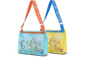 VOROLO Mesh Beach Bag for Holding Toys,Sand Towels Tote for Kids Seashell Collecting,Swimming Accessories for Boys and Girls