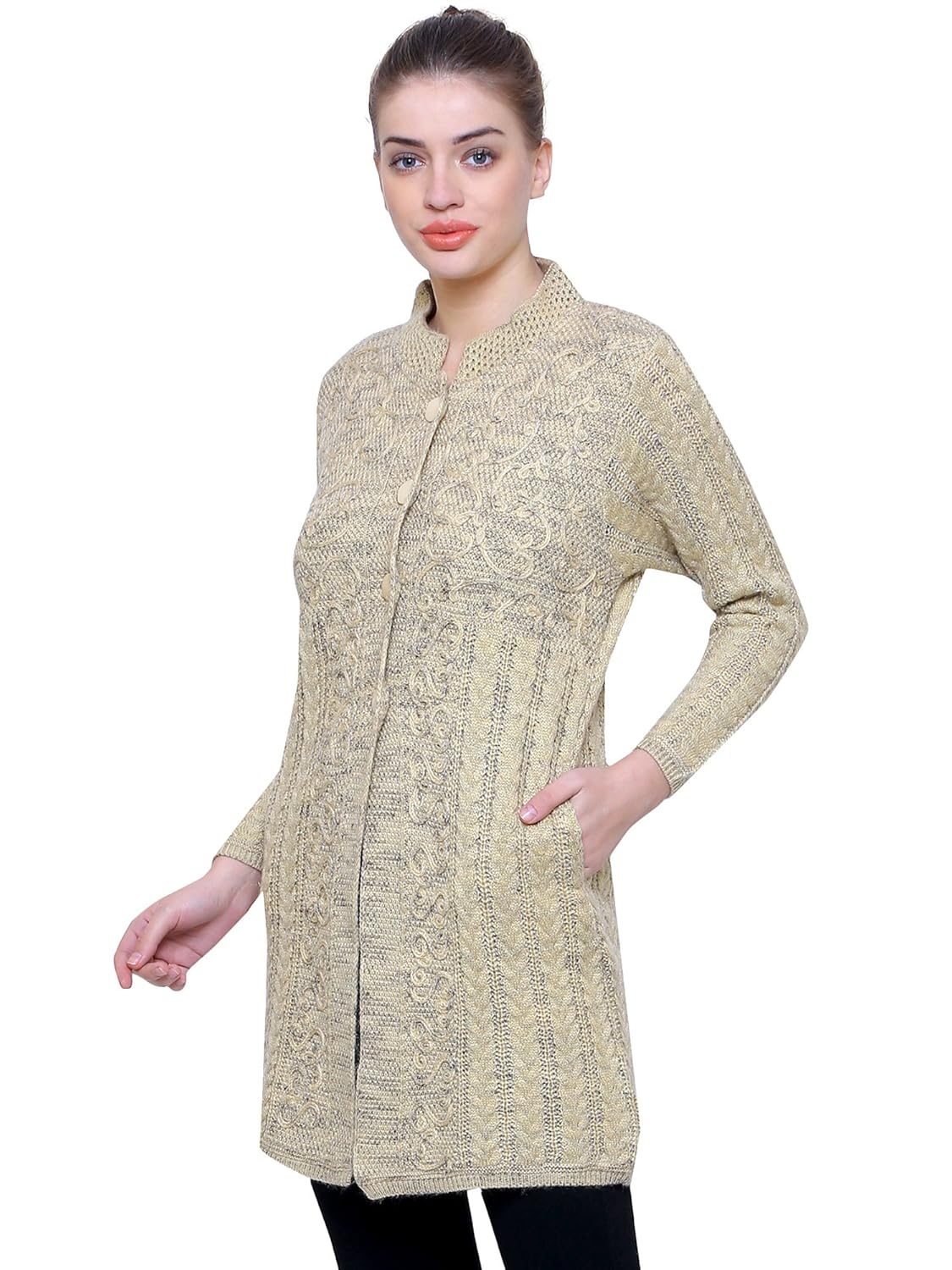 matelco women's wool embroidered buttoned long cardigan