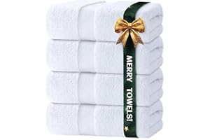 White Classic Luxury Bath Towels Set of 4 Large - 700 GSM Turkish Cotton Ultra Soft Bath Towels 27x54 | Highly Absorbent and Quick Dry | Hotel Towels for Bathroom Luxury, Plush Shower Towels, White